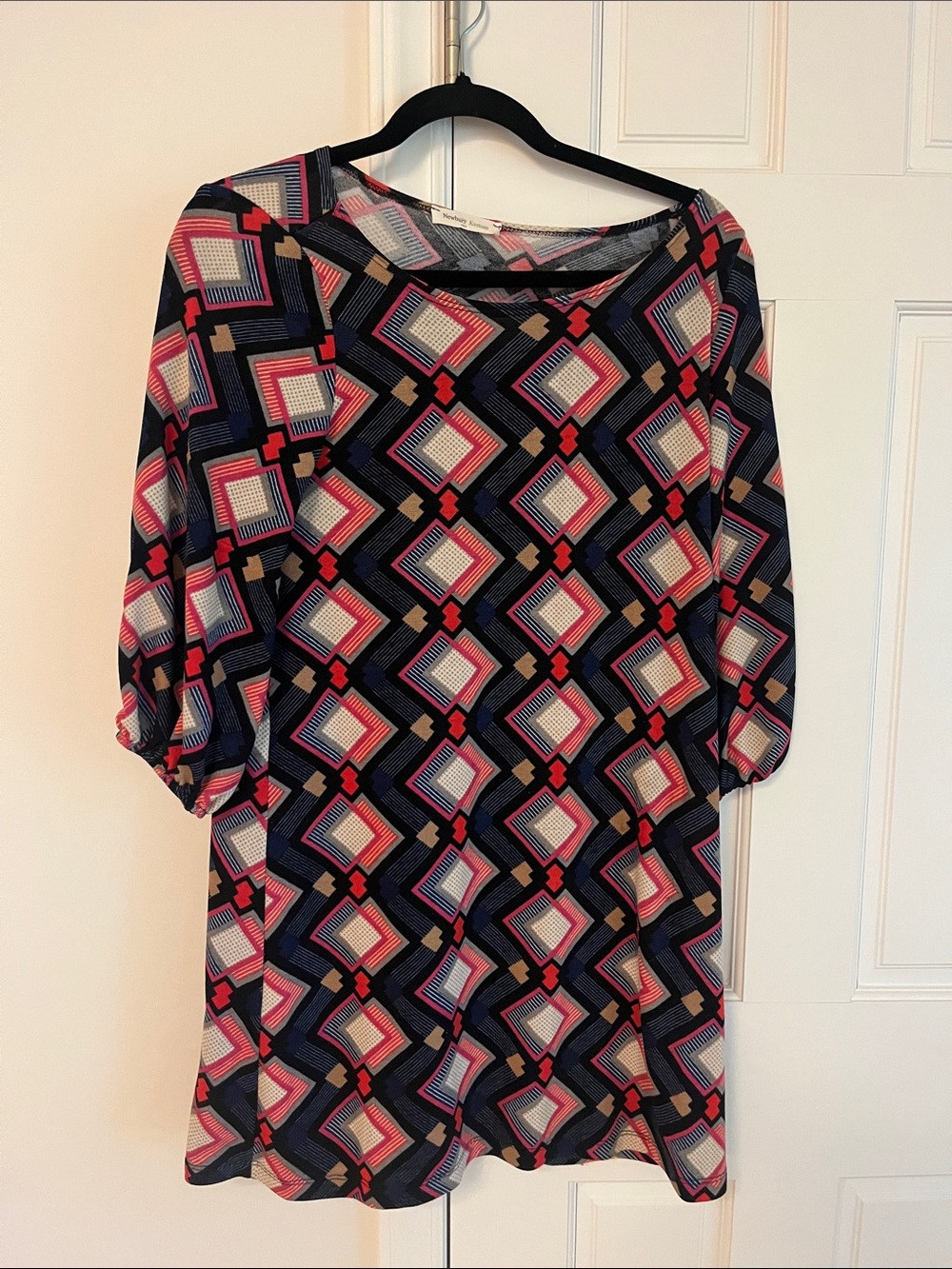 Newbury Kustom Geometric Tunic Dress in Navy, Pink & Cream